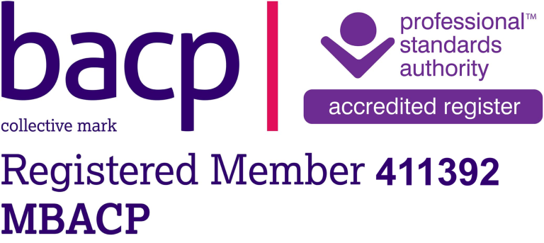 BACP BACP registered member logo with accreditation details and membership number.